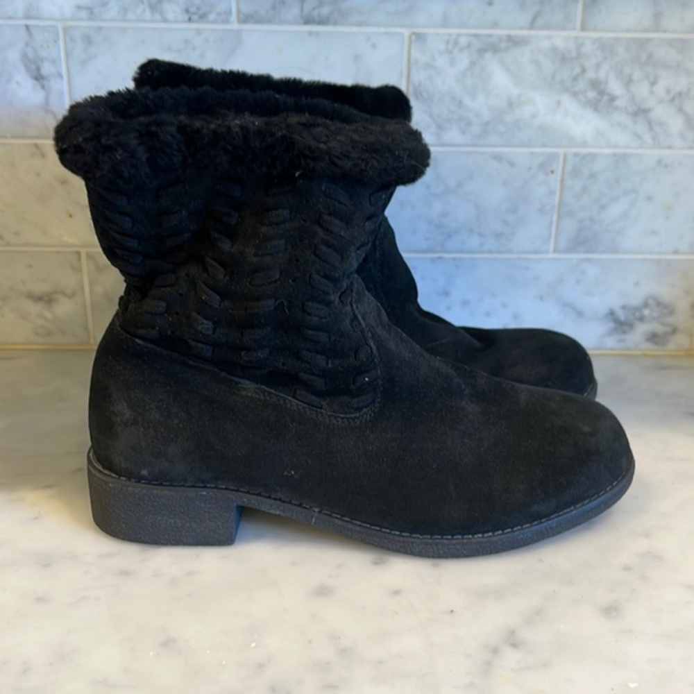 ABEO "Bristol" Women's Black Suede Genuine Sheepskin‎ Lining Boots Size 9 EUC
